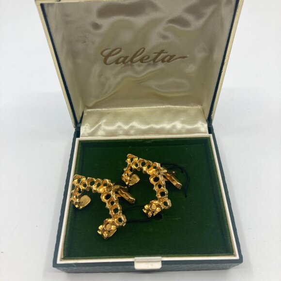 Vtg 1970 New with original case gold tone modernist minimalist mens cufflinks - Picture 1 of 3
